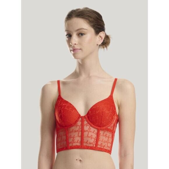 NWT WOLFORD Logo Obsessed Bustier Sz 34B Red Glow - Picture 2 of 11
